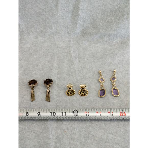 Set Of‎ 3 Vintage Earrings Rhinestone Tassel Leopard Drop Dangle Stud - Picture 4 of 11